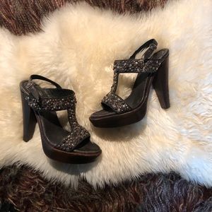 Frye wooden distressed Heels size 8.5